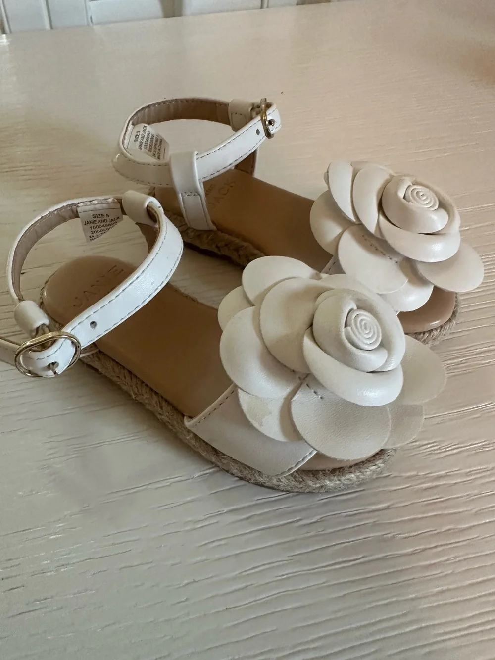Janie and Jack White 3D Rose Flower Braided Espadrille Sandals Size 5